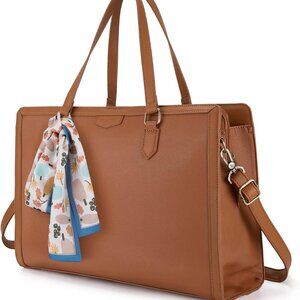 Laptop Tote Bag for Women 15.6 Inch Leather Work Bags Teacher Computer Purse Bri